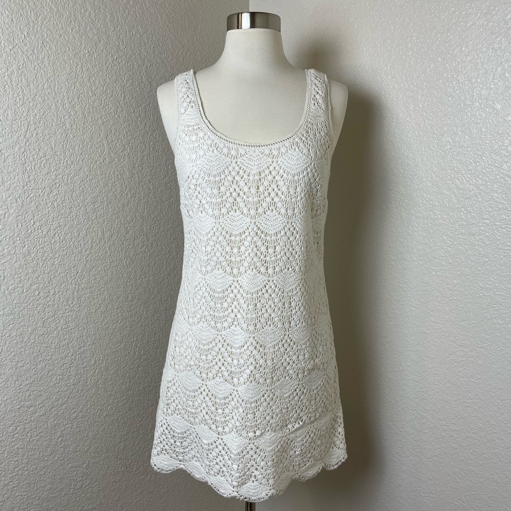 Juicy Couture 2000s Cream Crochet Sleeveless Mini Tank Dress